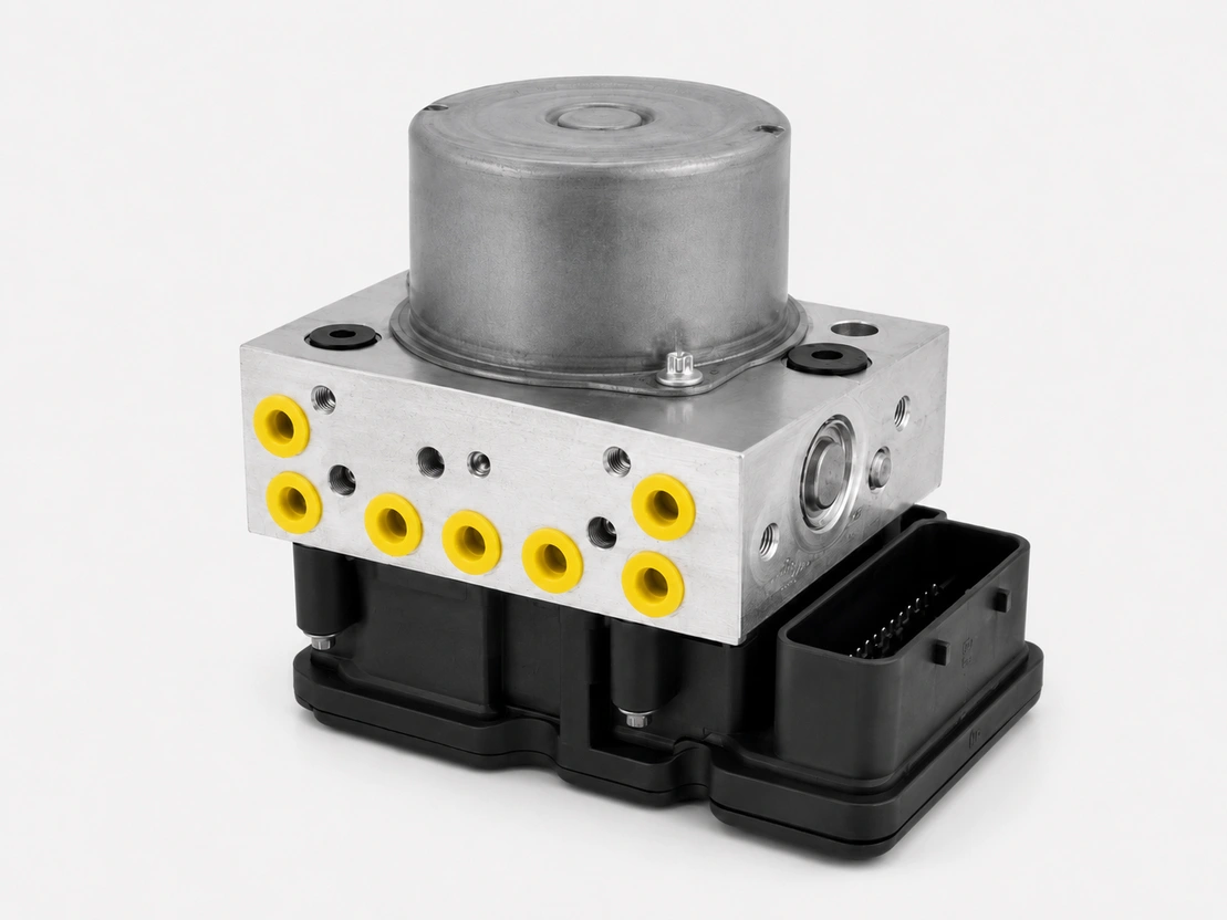 Modulo ABS-ESP per impianto frenante auto su sfondo bianco
